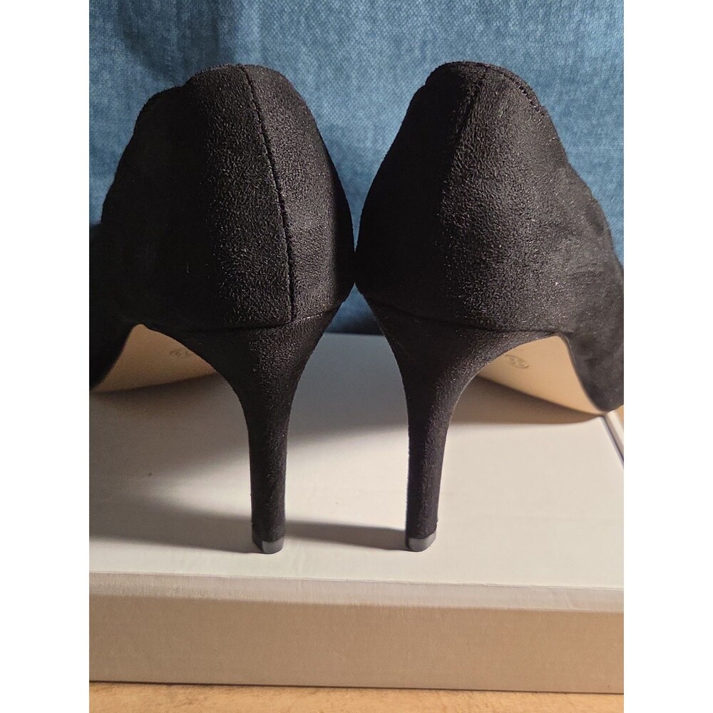 Esmara Black Suede Scalloped Heels Pumps Pointed Toe Size 8 - Picture 12 of 16